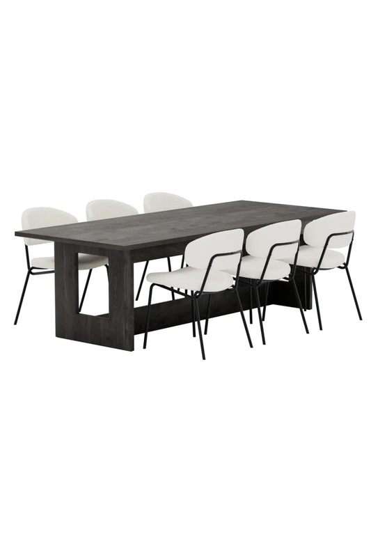 Chico & Milly Matstolar 2-pack White + Rektangulära Matbord 235 × 100 Black