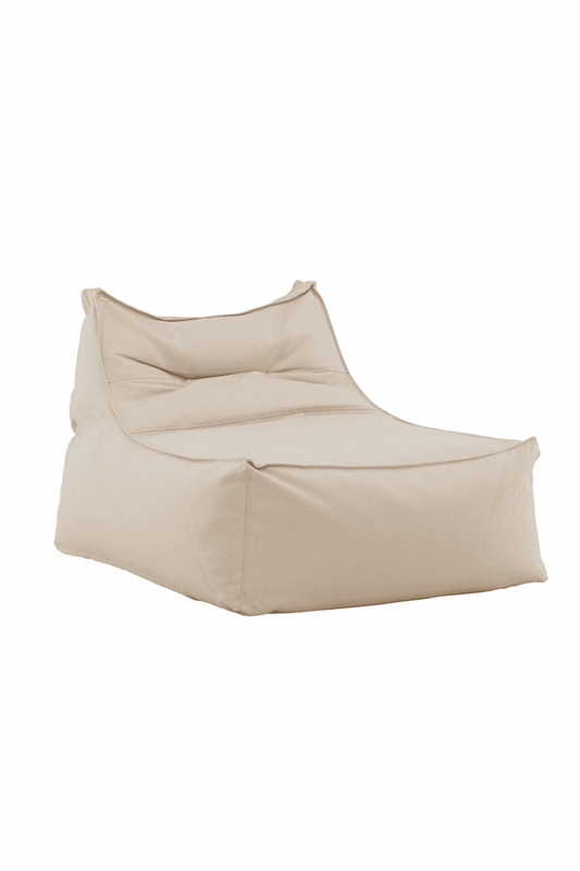Beige fabric bean bag chair with a relaxed, slouchy design, offering a comfortable and casual seating option ideal for living rooms, bedrooms, or lounge spaces. | PicSEO 1773144890406