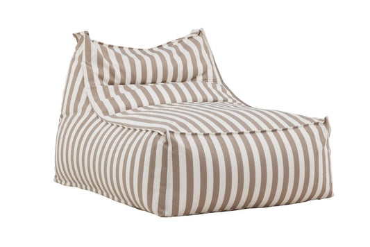 Modern beige and white striped bean bag chair with a soft, cushioned design for ultimate comfort and casual seating. Its supportive backrest and spacious seat make it ideal for lounging in living rooms, bedrooms, or recreational areas. The removable, washable cover ensures easy maintenance, combining style and practicality in a versatile piece of furniture. | PicSEO 1773145449364