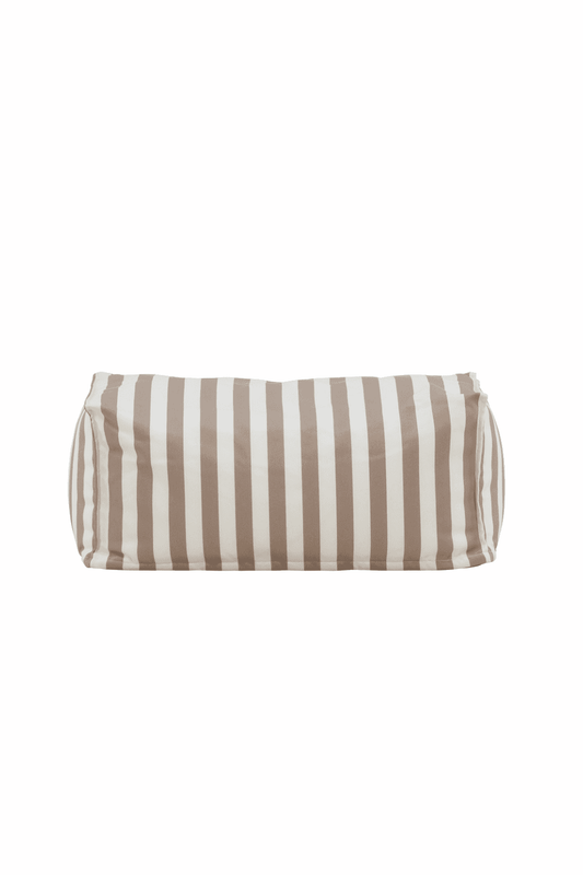 A rectangular beige and white striped fabric bolster pillow with a soft, cushioned appearance, designed to provide comfortable support for neck or back while adding a stylish touch to home decor. | PicSEO 1773145087126