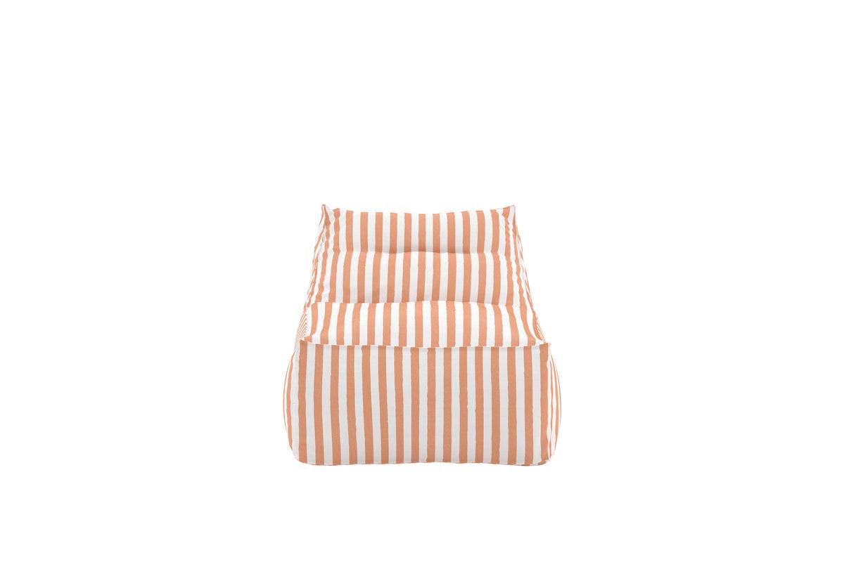 Soft, cushioned bean bag chair featuring vertical orange and white stripes, designed for comfortable seating with a relaxed, casual style, ideal for living rooms, bedrooms, or lounge areas. | PicSEO 1773145633854