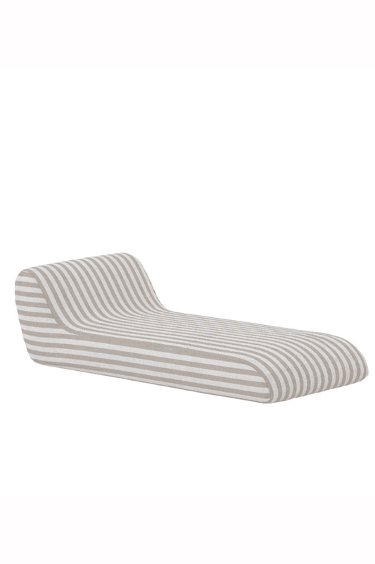 Contemporary chaise lounge featuring a smooth, ergonomic design with neutral beige and white horizontal stripes, ideal for modern living spaces and relaxation. | PicSEO 1773145030066