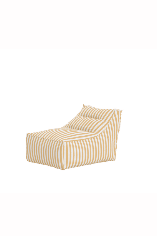 A stylish bean bag chair featuring a comfortable ergonomic design with bold mustard and white vertical stripes, ideal for casual seating and modern home decor. | PicSEO 1773145555882