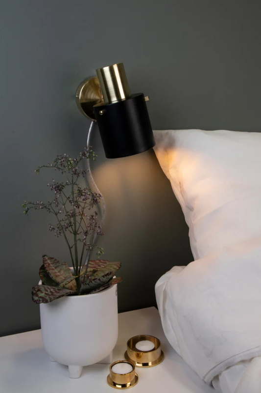 Wandlamp Clark 1 Zwart/geborsteld messing