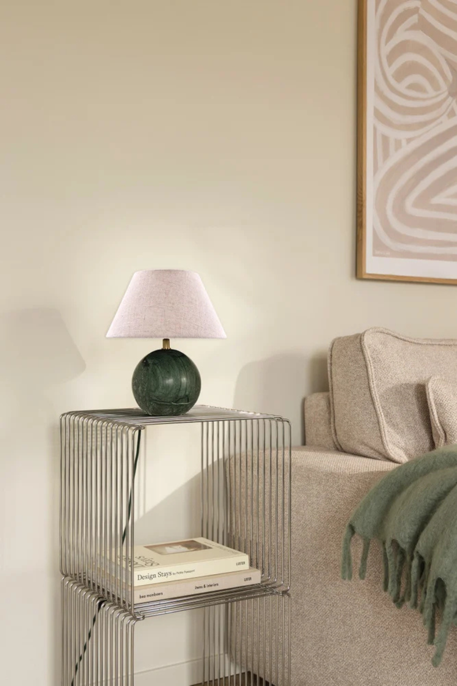 Bordslampa Castello 24cm Mörkgrön marmor/beige