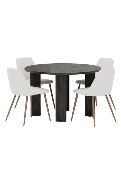 Night & Juno Matstolar 2-pack Beige + Runda Matbord ⌀120 Black