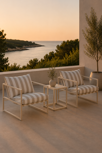 Messina Lounge Set Beige / Hvid–beige stribet