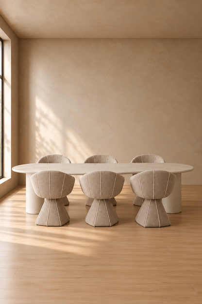 Matgrupp Maranola 96x200x76 cm Matbord & 6st Stockholm stolar Beige Chenille