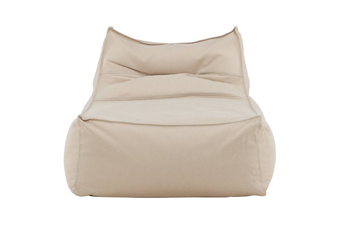 Beige fabric bean bag chair with a soft, structured design, featuring a slightly raised backrest for added comfort. Its minimalist style and neutral color make it a versatile and cozy seating option for modern living spaces. | PicSEO 1773144920867