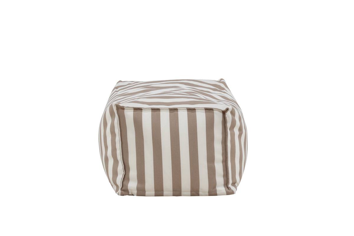 Soft rectangular pouf with beige and white vertical stripes, designed for comfortable seating or footrest use. Crafted with durable fabric and structured edges, it adds a casual, stylish touch to living rooms, patios, or bedrooms, blending seamlessly with various interior styles. | PicSEO 1773145098560