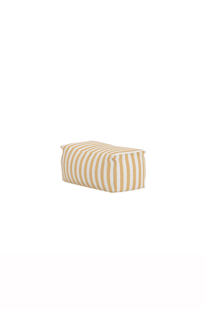 Rectangular ottoman with beige and white vertical stripes, featuring a soft, cushioned top and sturdy construction, ideal for additional seating or as a footrest in living spaces. | PicSEO 1773145509148