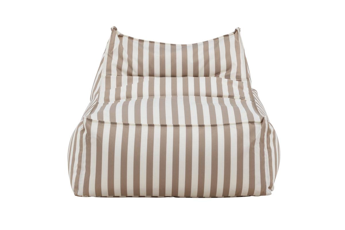 Beige and white striped bean bag chair featuring a soft, cushioned design for ultimate comfort and casual seating. Its relaxed, supportive shape makes it ideal for lounging in modern living spaces or cozy corners. | PicSEO 1773145458461