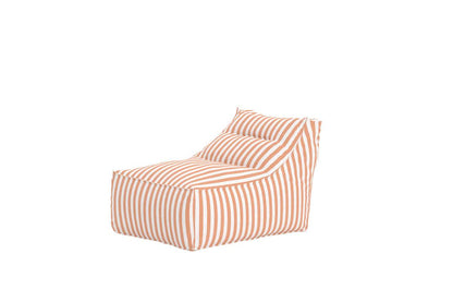 Modern bean bag chair with a comfortable backrest, featuring a stylish orange and white vertical stripe pattern. Designed for casual seating, this lightweight and versatile chair is perfect for living rooms, bedrooms, or outdoor spaces, offering both comfort and contemporary aesthetics. | PicSEO 1773145624912
