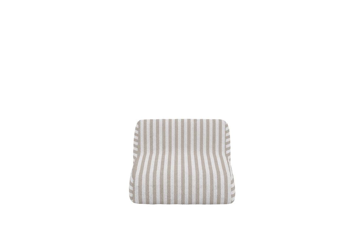 A soft, beige and white striped fabric chair cushion with a contoured design for ergonomic support, ideal for enhancing comfort on various seating surfaces. | PicSEO 1773145050244