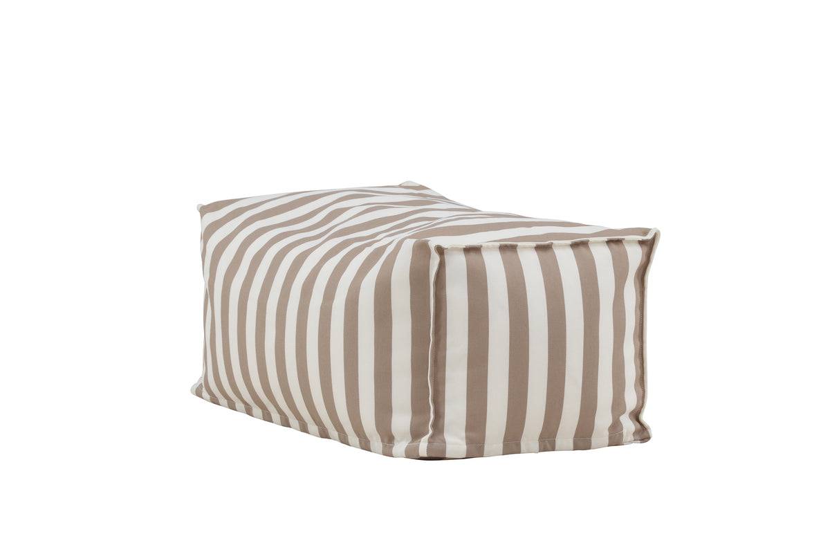 A rectangular beige and white striped fabric pouf with a soft, cushioned design, ideal for versatile seating or footrest use in living rooms or lounge areas. | PicSEO 1773145112099