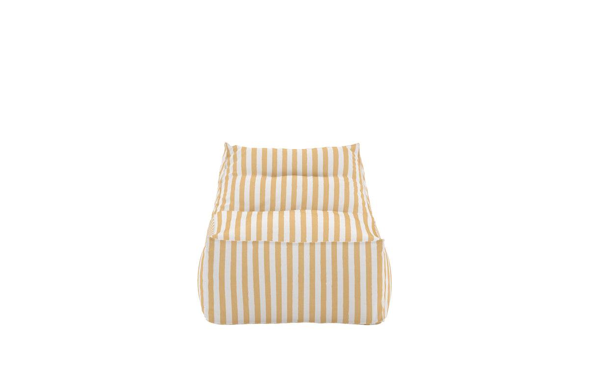 A comfortable bean bag chair featuring a soft, cushioned design with vertical yellow and white stripes, perfect for casual seating and relaxation in any living space. | PicSEO 1773145564016
