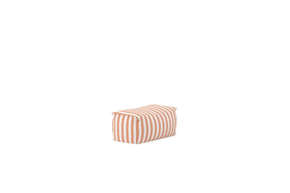 Rectangular fabric pouch with orange and white vertical stripes, designed for organizing small items or cosmetics, featuring a soft, cushioned texture and a simple, portable design. | PicSEO 1773145222381