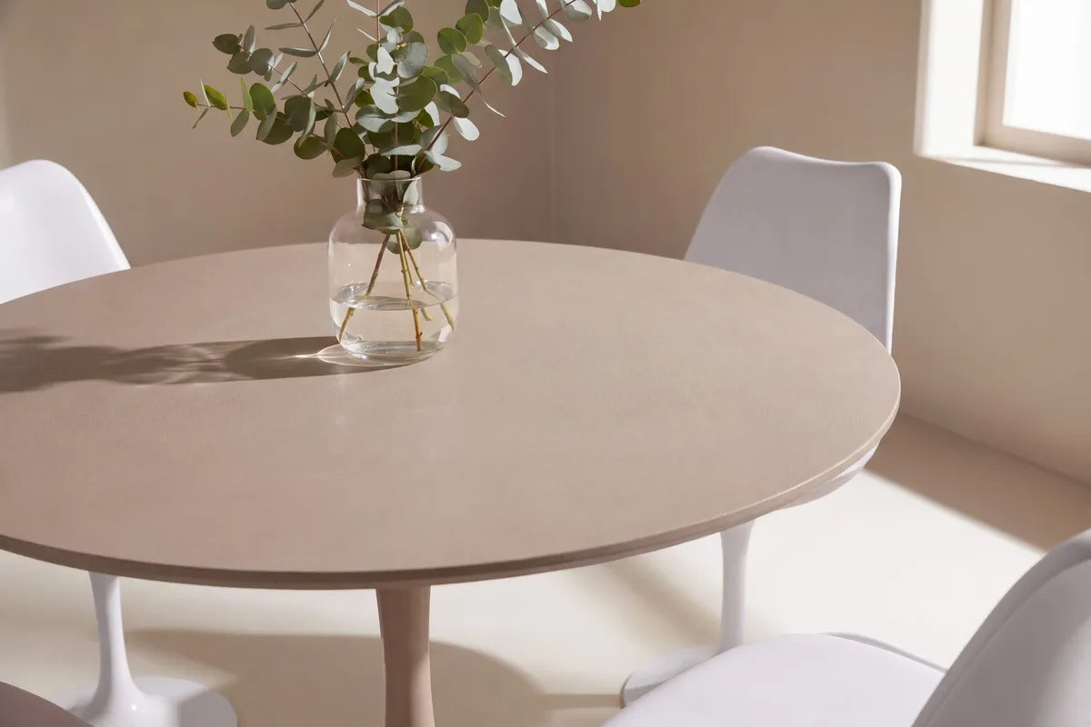 Glade & Hamden Runda Matbord ⌀100 Beige + Matstolar 2-pack White