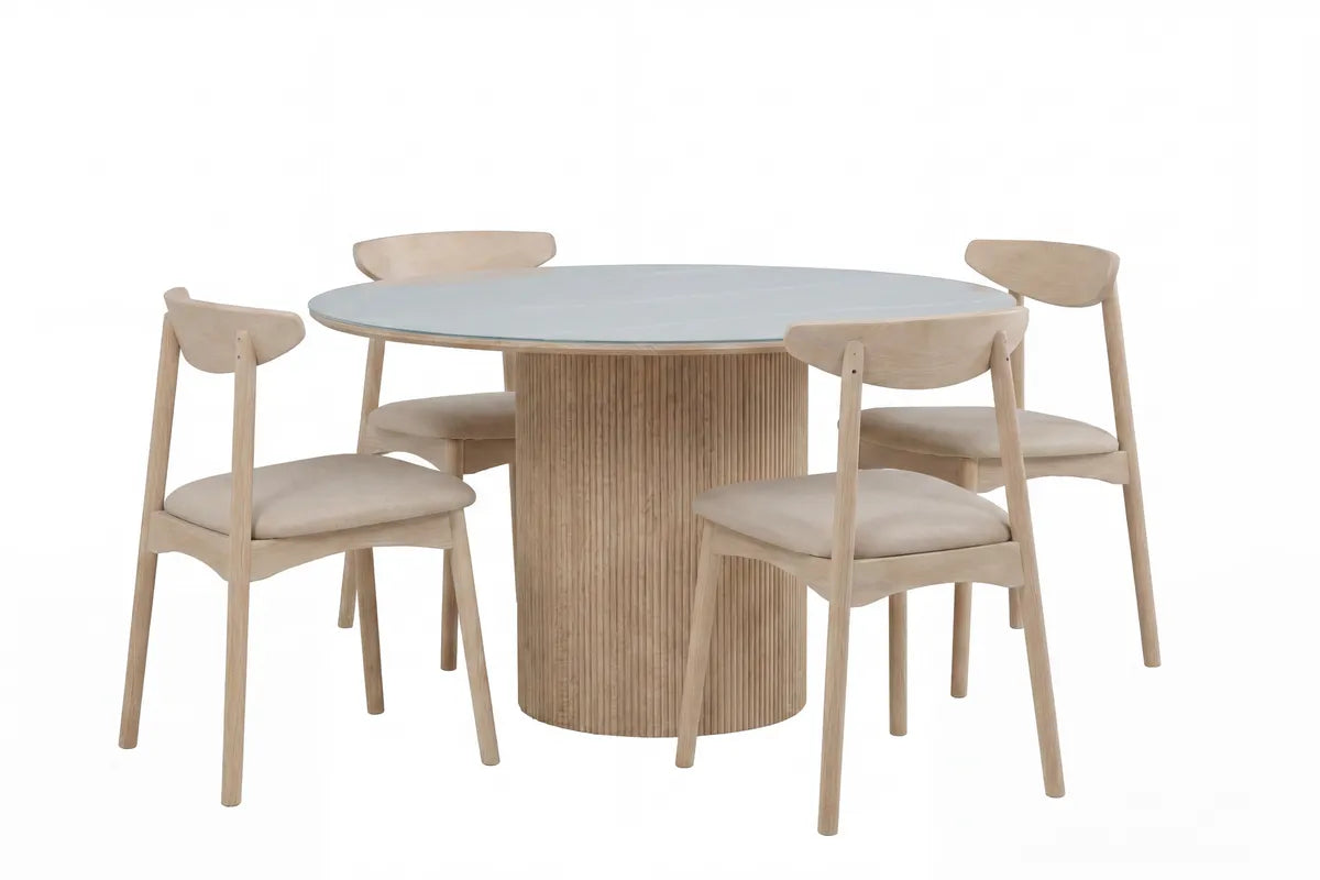 Ven & Härön Matstolar 2-pack Whitewash + Runda Matbord ⌀120 White