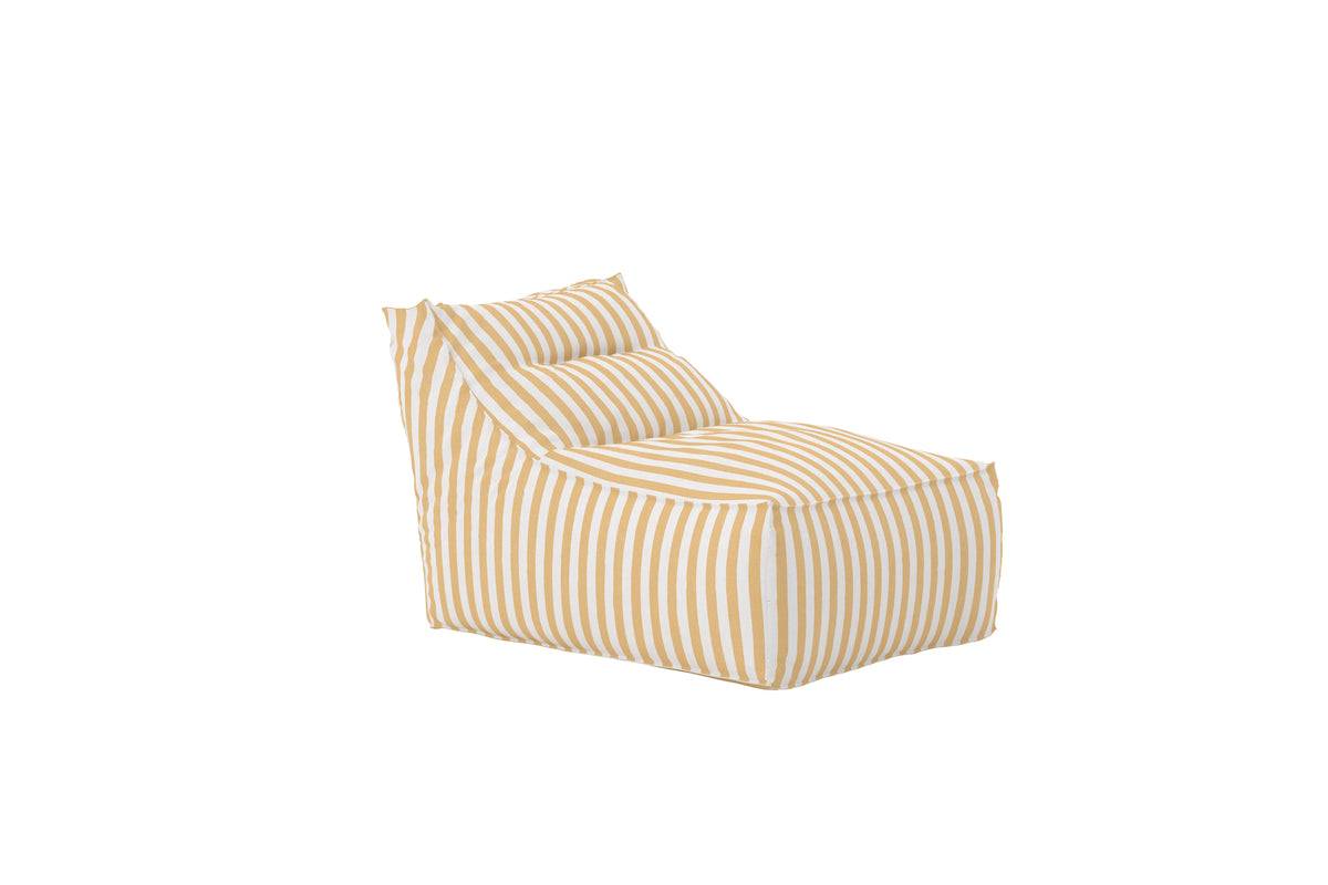 Modern bean bag chair with mustard yellow and white vertical stripes, designed for versatile indoor comfort and casual seating. | PicSEO 1773145573066